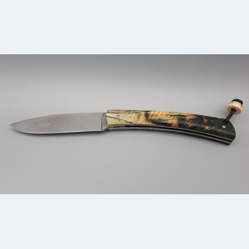 couteau Grimpeur Lame Damas Carbone et Erable Négundo Stabilisé